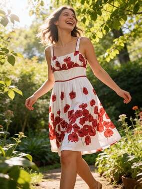 Isadora Collection Vintage White Red Poppy Floral Fit and Flare Sundress Size 14